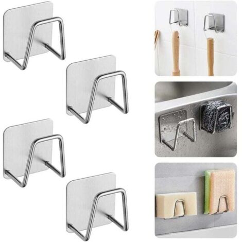 4 soportes autoadhesivos de acero inoxidable para esponjas de cocina, de 5 x 5 x 3,2 cm, adhesivos negros para esponjas de cocina, de acero inoxidable, para cepillos de esponja.