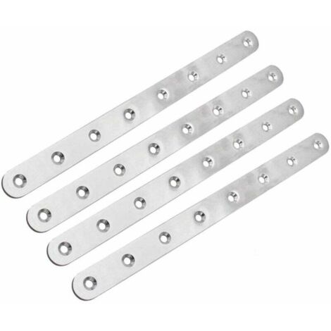 4 soportes de acero inoxidable resistentes para esquinas planas, soporte para reparación, conexión y fijación de muebles, 244 x 19 x 2,5 mm.