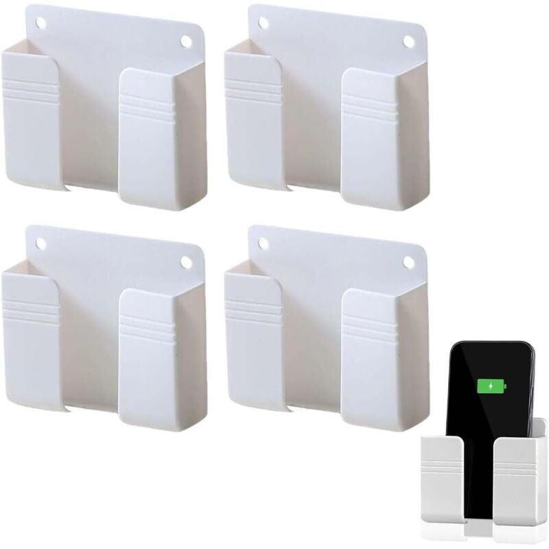 4 soportes de pared blancos para control remoto, soporte universal para teléfono con adhesivo, para oficina y hogar, montaje resistente y ajustable.