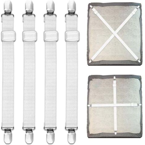 4 soportes para sábanas ajustables (de 35 cm a 210 cm), aptos para todo tipo de camas, colchones y sofás (blancos)