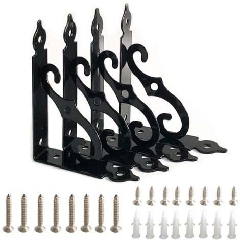 4 staffe per mensole a parete, staffe per mensole a parete in ferro, staffe a L per montaggio a parete, per montaggio a parete, giardino, decorazione fai da te (nero)