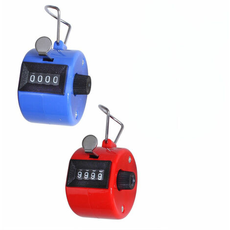4-stelliger manueller Zähler, 2er-Set, mechanischer Zähler ohne Batterie, rot und blau, 4,3 cm x 4,3 cm x 5,2 cm, Touren/Sport/Trainer/Schule/Veranstaltung, klein und leicht zu transportieren.