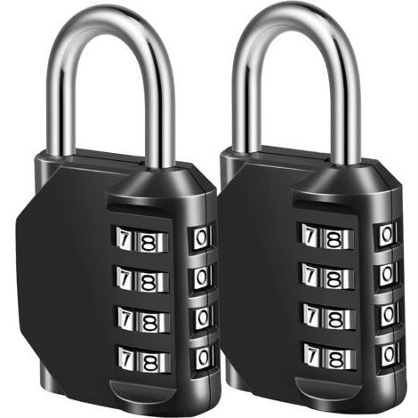 4-stelliges Zahlenschloss, wasserdichtes Vorhängeschloss aus Zinklegierung für Türen, Schulen, Turnhallen und Spinde (2er-Pack), Schwarz