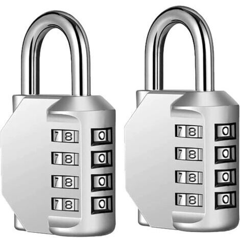 4-stelliges Zahlenschloss, wasserdichtes Vorhängeschloss aus Zinklegierung für Türen, Schulen, Turnhallen und Spinde (2er-Pack), Silber