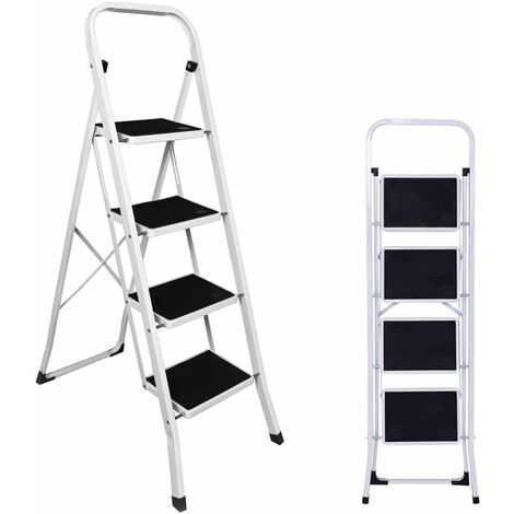 4 Step Ladder - Foldable Ladder With Anti-Slip Mat 4 Step Aluminium Step Ladders Lightweight Step Ladder Heavy Duty Folding Step Stool for Home Office Kitchen, 330lbs Capacity