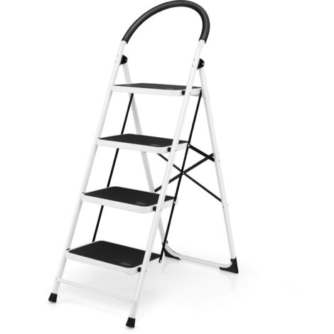 4-Step Ladder Folding Step Stool Home Portable Anti-slip Steel Ladder w/Handgrip