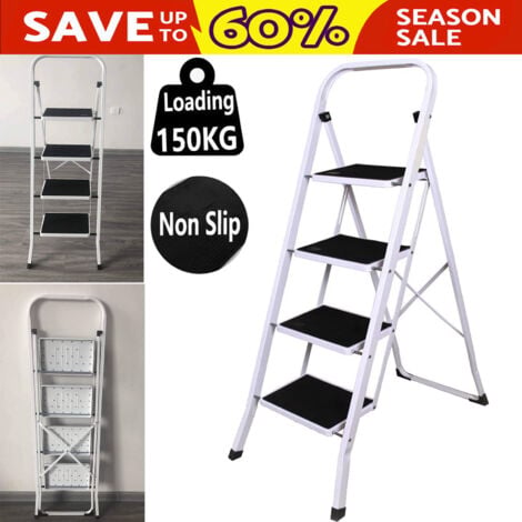 4 Step Ladder, Heavy Duty Metal Steel Ladder, Foldable & Portable Stepladder with Anti-Slip Rubber Mat for Home Kitchen Office Warehouse