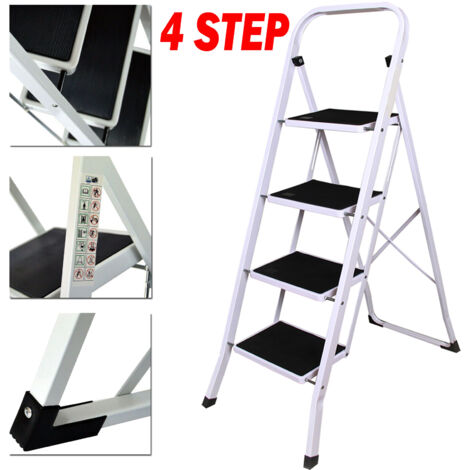 4 Step Steel Tread Ladder Stepladder Folding Anti Slip Feet Home Garage DIY Tool