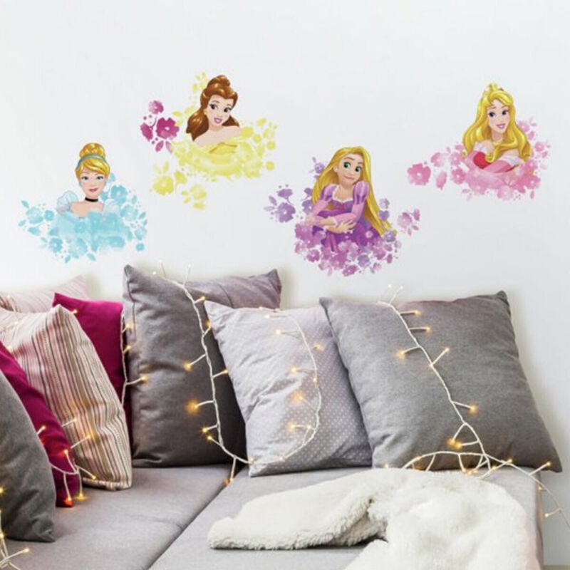 Roommates - 4 Stickers Géants Princesses Disney Floral Repositionnables 25x45cm