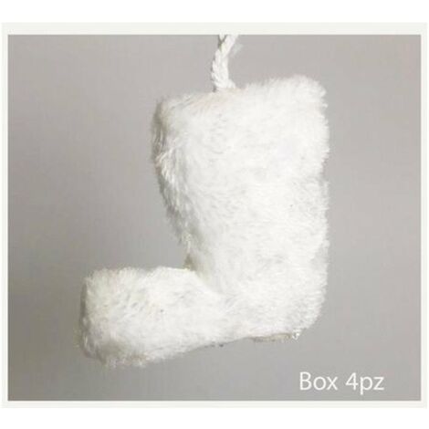 4 Stivali innevati 13 cm per albero di natale - colore bianco - decorazioni addobbi