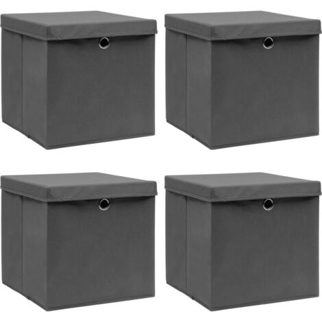 4 Stk. Aufbewahrungsboxen，Werkzeugaufbewahrung，Lagerbox mit Deckeln Grau 32x32x32 cm Stoff CIW63566BonneVie
