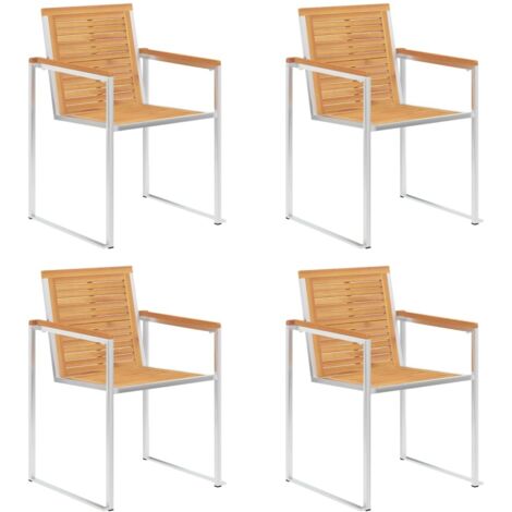 4 Stk. Gartenstühle Massivholz Teak und Edelstahl vidaXL
