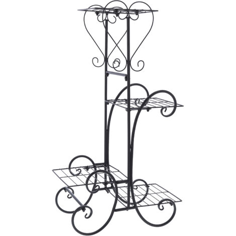 4-stöckiger Blumentopfhalter, freistehender Pflanzgefäßständer, schmiedeeisernes Blumenregal, Blumentopf-Präsentationsständer, ideal für Zuhause, Balkon, Garten, Wohnzimmer, Schwarz