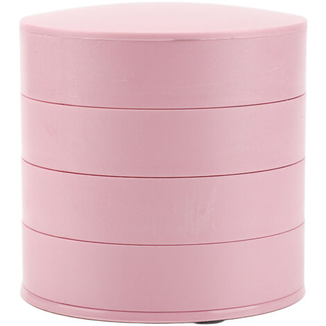 4-stöckiger, drehbarer Schmuckorganizer, runde, staubdichte Box mit Deckel, 360°-Drehung, für Büro und Zuhause, Rosa