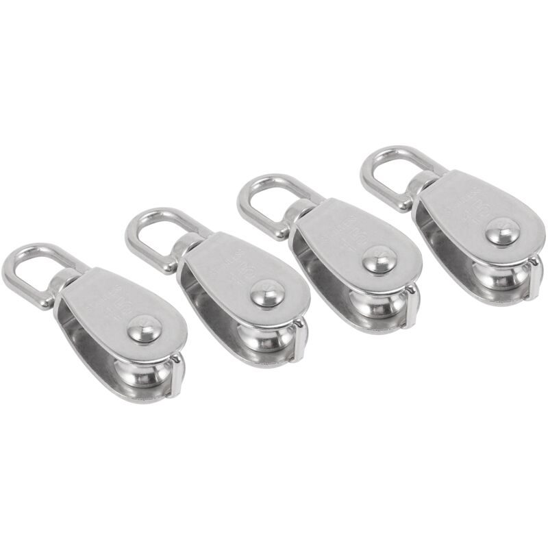 Image of Tlily - 4 Stück Einzelflaschenzug M15 Edelstahl Kleine Rolle für Seilschnur in ° Drehgelenk Silber