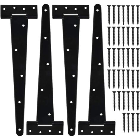 4 Stück 12 Zoll T-Scharniere Türscharniere, Hochleistungs-T-Scharnier Scheunentorscharniere mit Schrauben, für Fabriktore, Lagertore, Gartentore, Schwarz lackiert