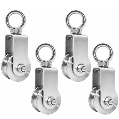4 Stück 34 mm Kugellagerrolle, Heberolle, Tragkraft 250 kg, Edelstahl-Seilrolle für Seilfitness