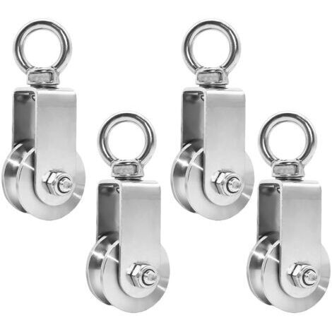 4 Stück 34mm Seilrolle mit Kugellager, Heberolle Last 250 kg, Seilrolle aus Edelstahl für Fitnessseile (4 Stück, 34 mm)