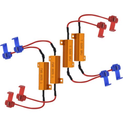 4 Stück 50 W 8 Ohm LED-Lastwiderstände, Scheinwerfer-Lastwiderstand, Nebelscheinwerfer-Decoder, LED-Blinkerwiderstand, Decoder-Draht (Fix Hyper Flash, Warnunterdrückung)