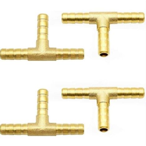 4 Stück 6-mm-T-Stück Messing-Schlauchverbinder, Schlauchverlängerungsverbinder, Druckluftschlauchverbinder, Kraftstoffschlauchverbinder