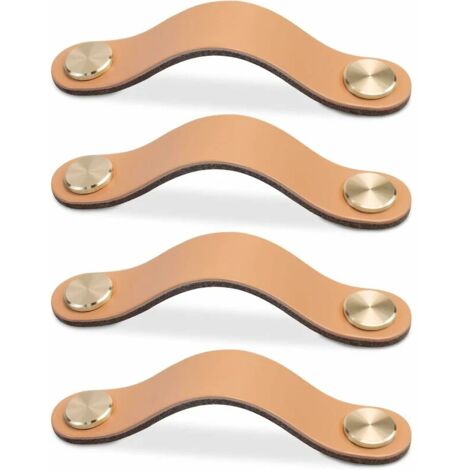 4 Stück (Beige, 128 mm) Möbelknöpfe aus Leder, Schranktürknöpfe, Schubladenknöpfe aus Leder, Vintage-Möbelknöpfe für Schränke, Kommoden, Küchen, Badezimmer
