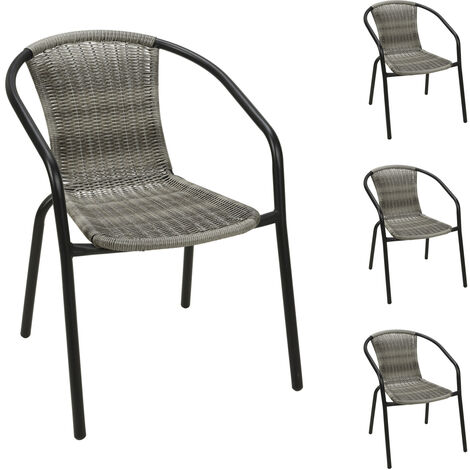 4 Stück Bistro Stapelstuhl Stahl / Rattan, Schwarz/Grau melange-X58000040-4