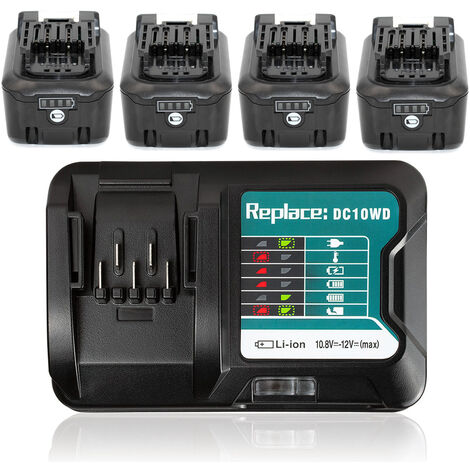 4 Stück BL1041B Ersatzakku mit Ladegerät DC10WD für Makita 12 V 10,8 V 4000mAh BL1041B BL1021B BL1016 BL1015 für Makita 197339-1 197406-2 BL1040 BL1040B DC10SB DC10WC