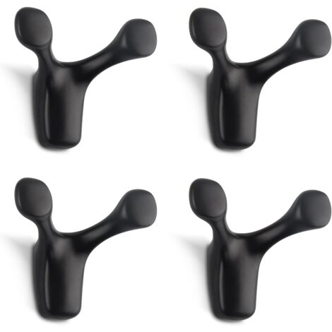 4 Stück Doppel-Wandhaken, stabiler, starker Hirschhorn-Wandhaken aus Zinklegierung, Garderobe für Badezimmer, Schlafzimmer, Küche, Schrauben im Lieferumfang enthalten (mattschwarz)