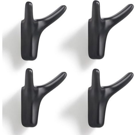 (4 Stück) Doppelter Wandhaken für Mäntel (Mattschwarz)