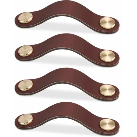 4 Stück (Dunkelbraun, 96 mm) Leder-Möbelgriff, Schranktürknauf, Ledergriff, Schubladenknauf, Vintage-Möbelgriff für Schränke, Kommode, Küche, Badezimmer