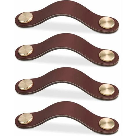 4 Stück (Dunkelbraun, 96mm) Möbelgriff Leder, Schrank Türknopf Ledergriff Schubladenknopf, Vintage Möbelgriffe für Schränke, Kommode, Küche, Badezimmer