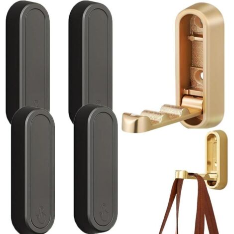 4 Stück faltbare Wandhaken, Aluminium-Wandhaken, 90-Grad-Klapphaken, unsichtbare Kleiderhaken für Büro, Küche, Schlafzimmer, Badezimmer, Küche (schwarz)