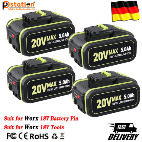 4 Stück für Worx 18V WA3556 Akku(20V Max) mit Anzeige 5.0Ah WA3553 WA3551 WA3641 WG629E WG546E WU268 WX800 WX802 WX678 WX550 WG894E