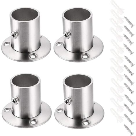 4 Stück Gardinenstangenhalterungen, Schienenhalterung, Sockelstangenhalterung, Edelstahl-Flansch-Set, Schrankstangen-Endhalterungen für Schrankvorhänge (Silber)