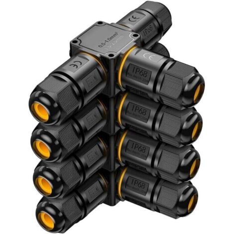 4 Stück IP68 wasserdichte Kabelverbinder, 3-Wege-Anschlussdose, wasserdichter Verbinder, 3 x U-förmige Drähte, Gartenanschluss, 6–11 mm Kabelverzweigung, externes elektrisches Gehäuse, XU, Tan - KZQ