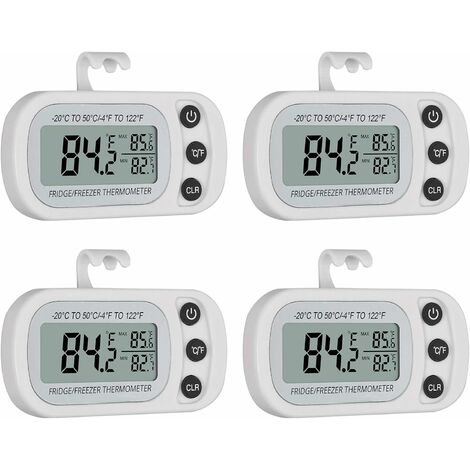 4 Stück IPX3 wasserdichtes digitales Thermometer mit LCD-Display, Max/Min-Aufzeichnungsfunktion, kabelloses Kühlschrank-Thermometer für Kühlschrank, Zuhause, Küche