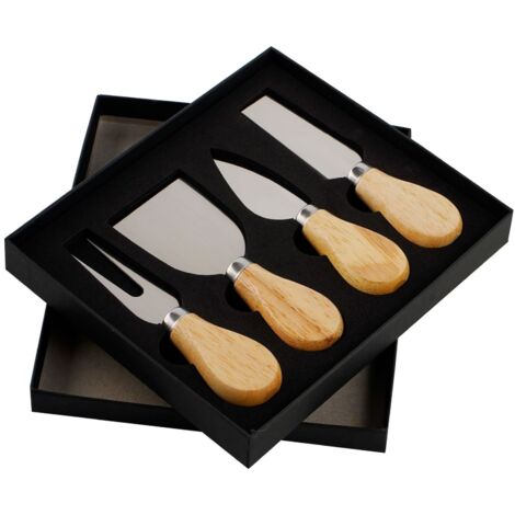 4 Stück Käsemesser Set, Mini-Käsemesser, Holzgriff Käse Schneidemesser Slicer, Käseschneider Set, Käsespaten, Qualität Käsemesser, Edelstahl-Küchenkäse-Werkzeuge, Geschenkset