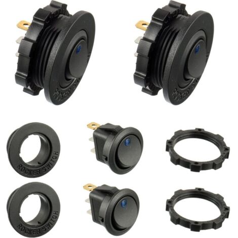 (4 Stück) KCD1-8 12V 20A Blauer runder LED-Lichtschalter, wasserdichter Wippschalter für Boote und diverse Anwendungen, 3-poliger wasserdichter Lichtschalter mit Gehäuse