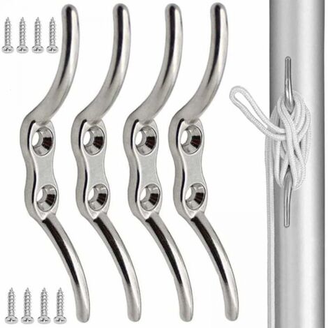 4 Stück Klampenhaken aus Edelstahl, 100 mm, Mastseilhaken, Seilklampenhaken zum Befestigen von Seilen an Fahnenmasten, Booten, Markisen, Rollläden, Planen
