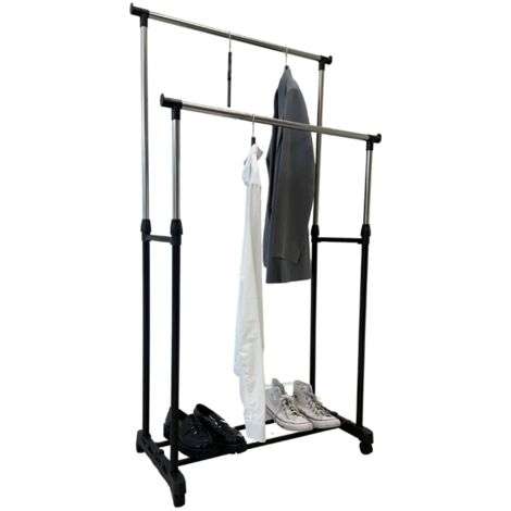 4 Stück Kleiderwagen 75x155x43cm 2-fach Kleiderstange Garderobenständer mit Rollen 4x