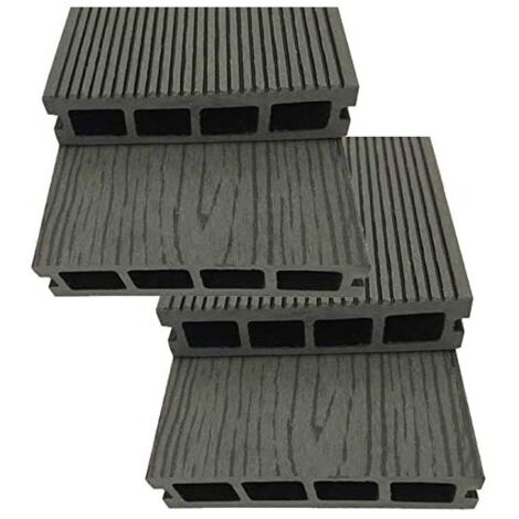 4 Stück Komposit Holzplatten für Garten 220x14,6x2,5 cm in Grau, Außenbodenbelag, Gartendekoration