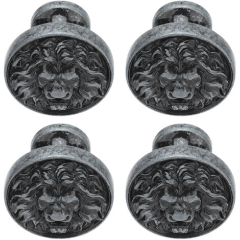 4 Stück Löwenkopf-Legierung, Schranktürgriff, modern, antik, Cartoon, solide Schubladengriffe, Einloch-Rundschnalle, 399 Löwenkopf, antikes Silber..DEBUNS