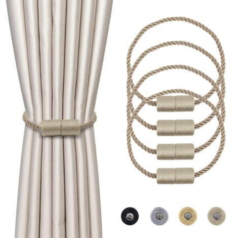 4 Stück Magnetische Raffhalter Beige Geflochtene Vorhanghalter Magnet Vorhang Bindeband 45 cm Vorhangseil - Vorhangzubehör für die Heimdekoration
