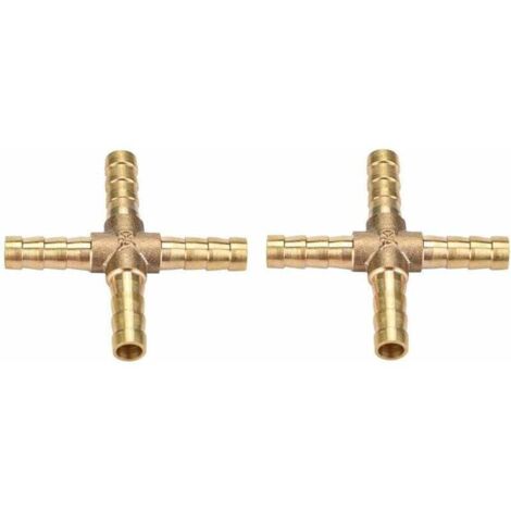 4 Stück Messing-Kreuz-4-Wege-Schlauchverbindungsstücke mit Widerhaken, Anschlussstück für Luft, Wasser, Heizöl für Rohrleitungsanschluss (6 mm)