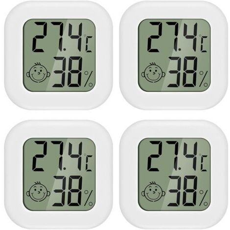 4 Stück Mini LCD Thermometer Hygrometer Innenraum Termometer Haus Geeignet für Kinderzimmer, Zimmer von älteren Menschen usw.