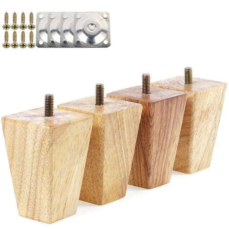 4 Stück Möbelbeine aus Holz 5cm Sofabeine mit Montageplatteund Schrauben für Bett Tisch Sessel Schrank