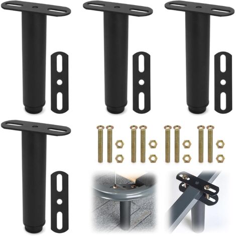 4 Stück Möbelfüße Bettfuß, Höhenverstellbar 180-330 mm, Eisen Sockelfüße mit Aufschraubplatte (Schwarz)
