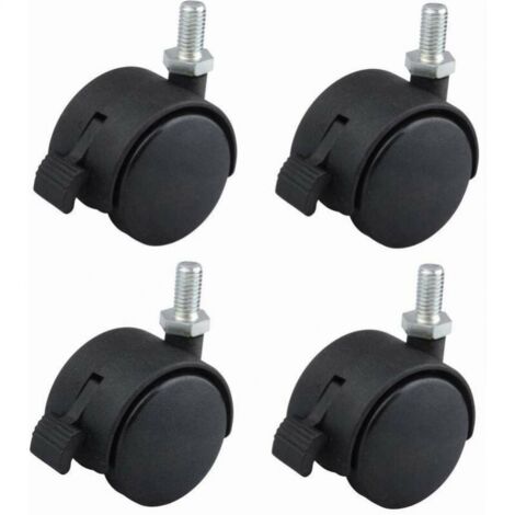 4 Stück Möbelrollen, 40 mm, drehbar, mit Bremse, Befestigung aus schwarzem Nylon mit Schraube M8x15, Tragfähigkeit 40 kg pro Rad