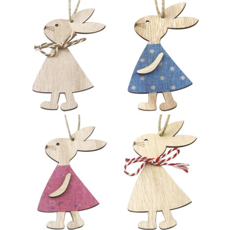 4 Stück Osterdekoration Holzanhänger Hase Karotte Ei