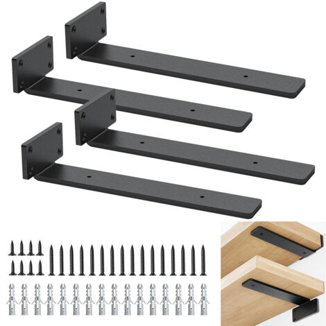 4 Stück Regalhalterung Schwarz, Regal Wandhalterung, 5 mm Dick Schwebende Regalhalterung mit Hardware - 25 cm